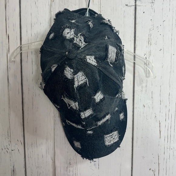 C.C. Distressed Denim Dark Wash Denim Baseball Cap One Size - Picture 6 of 10